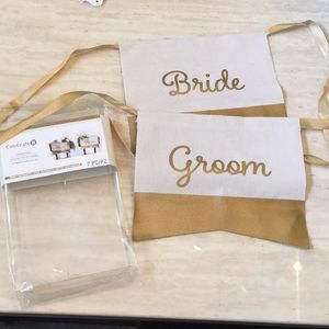 Gold bride and groom chair signs